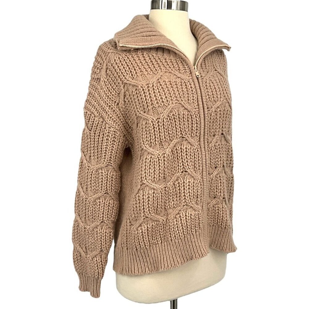 Heartloom Rylen Cardigan Sweater Size L Doe Beige Full Zip Collared Chunky - Picture 6 of 9